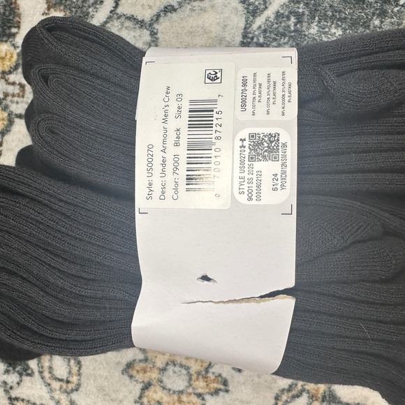 NEW Under Armour UA Cotton Crew Socks 6 Pack Black Size LG Cushion Arch Support - Picture 4 of 5
